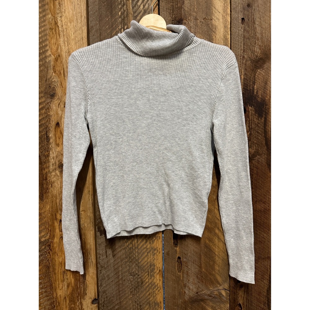 Brandy Melville Ribbed Knit Turtleneck Long Sleeve Top Gray Casual